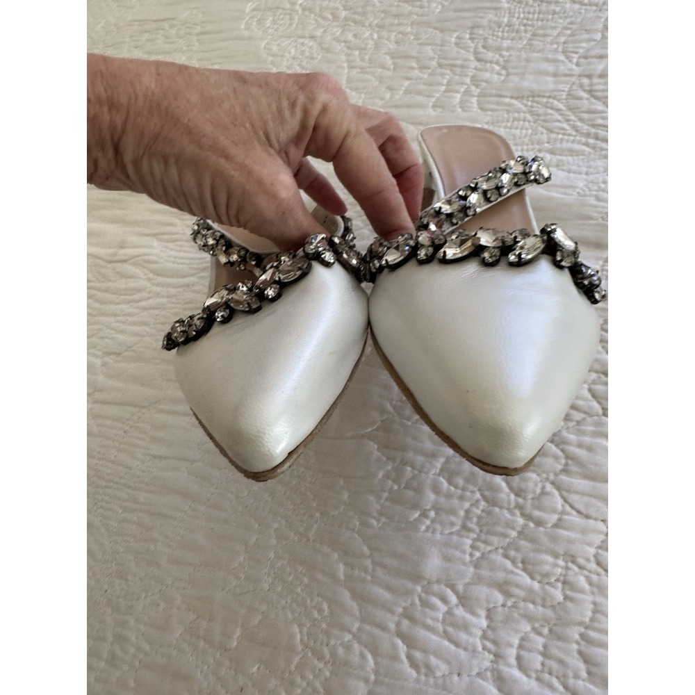 Handmade in Greece Ivory Bridal Block Heel Crystal Embellishments Size 7 - Picture 2 of 4